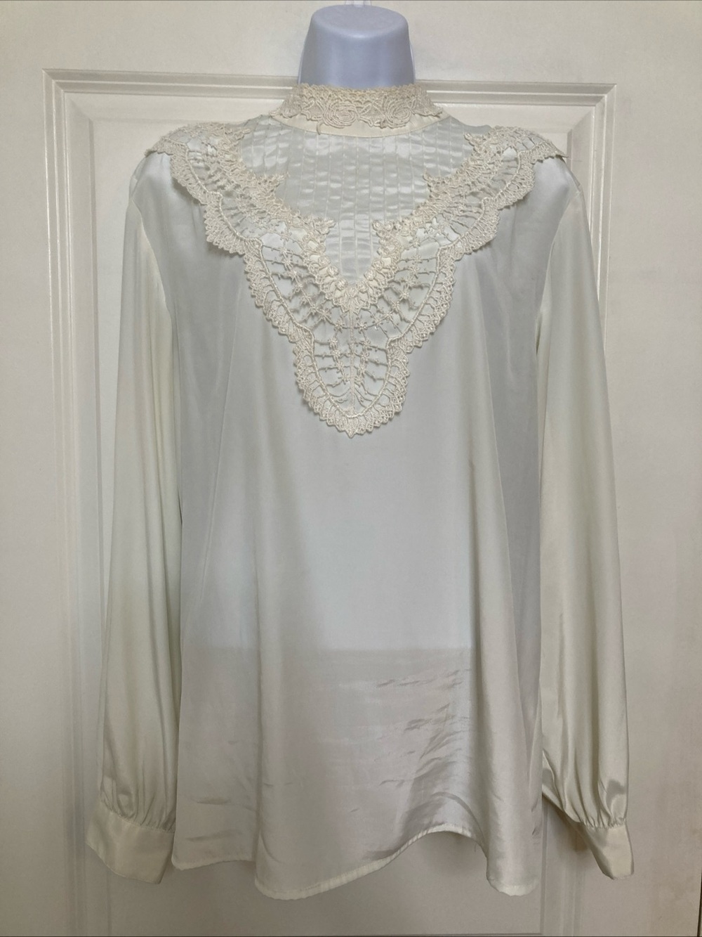Vintage Yves St Clair Blouse Victorian Edwardian Lace Bib Pearl Buttons Size 16